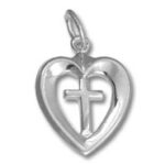 Silver heart pendant with cross charm