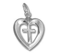 Silver heart pendant with cross charm