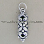 Ornate silver filigree cylinder pendant charm
