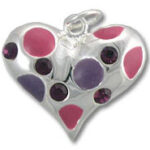 Silver heart pendant with pink and purple gems