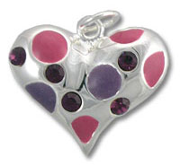 Silver heart pendant with pink and purple gems