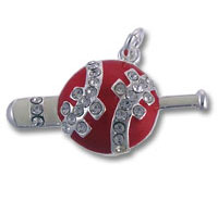 Red rhinestone table tennis paddle pin