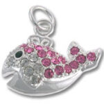 Silver fish charm with pink and clear rhinestones