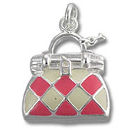 Red and cream diamond-pattern handbag charm