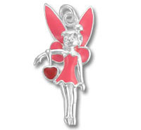 silver pink fairy charm with heart