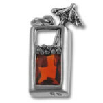 Rectangular silver pendant with orange gemstone