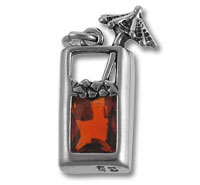 Rectangular silver pendant with orange gemstone