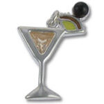 Silver martini glass charm with olive