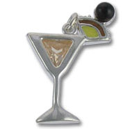 Silver martini glass charm with olive
