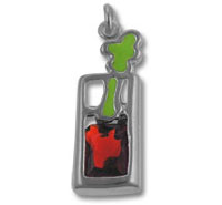 Silver paintbrush charm with green and red enamel