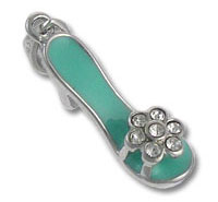 Turquoise flip-flop charm with rhinestone flower