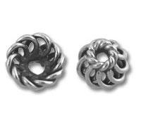 Two silver twisted swirl spacer beads