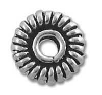 Silver sunburst ribbed round bead spacer