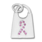 White baby bib with pink breast cancer ribbon