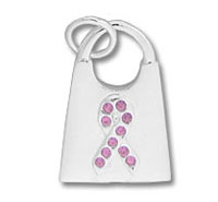 White baby bib with pink breast cancer ribbon White baby bib with pink breast cancer ribbon