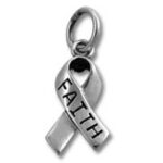 Silver ribbon charm engraved with "FAITH