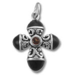 Silver cross pendant with black accents