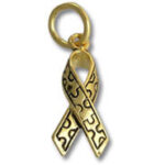 Gold awareness ribbon charm pendant