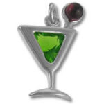 Silver martini glass pendant with green gemstone