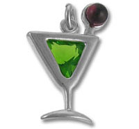 Silver martini glass pendant with green gemstone