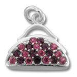 Silver purse charm with pink gemstones