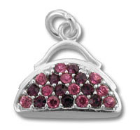 Silver purse charm with pink gemstones