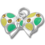Silver butterfly charm with green and yellow enamel