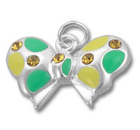 Silver butterfly charm with green and yellow enamel