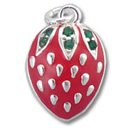 Silver-trimmed red strawberry charm pendant