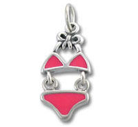 Silver bikini charm pendant with pink enamel