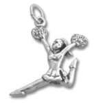 Silver cheerleader charm with pom-poms