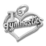 Silver I love gymnastics heart charm