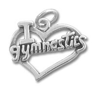 Silver I love gymnastics heart charm