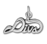 Silver "Diva" script pendant charm