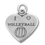 Silver heart-shaped I love volleyball charm