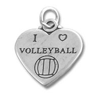 Silver heart-shaped I love volleyball charm