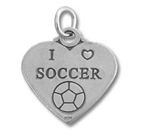 Heart-shaped pendant reading I love soccer