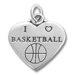 Silver heart "I love basketball" pendant charm