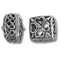 Silver square beads with heart cutout design