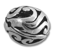 Ornate silver bead with black swirls
