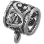 Silver filigree barrel charm bead with loop