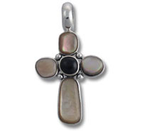 Silver cross pendant with black center stone