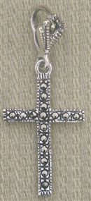 Silver marcasite cross dangle earring