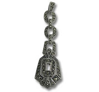 Marcasite drop pendant with geometric pattern