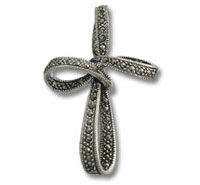 Silver marcasite bow cross pendant