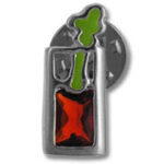 Abstract silver pin with red and green enamel