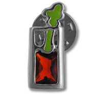 Abstract silver pin with red and green enamel