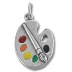 Silver artist palette charm with paintbrush