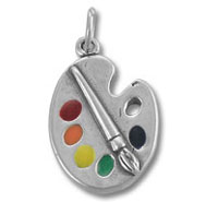 Silver artist palette charm with paintbrush