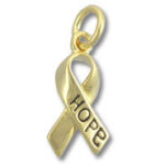 Gold ribbon pendant engraved with HOPE